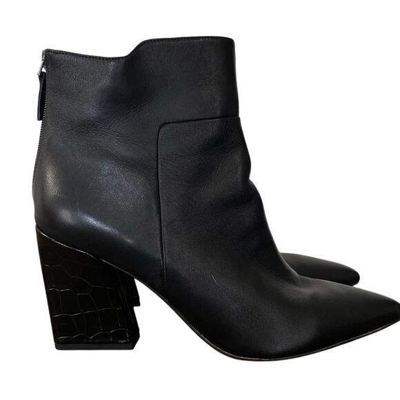 FRANCO SARTO Venture Black Leather Block Heel Bootie Pointed Toe Ankle Boots 12 - Picture 1 of 9